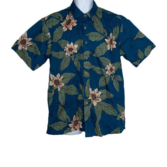 Cooke Street Vintage Y2K Blue Floral Leaf Hawaiian Button Front Shirt L - Picture 1 of 10